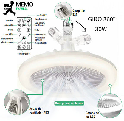 Luz LED con Ventilador Integrado – Perfecta para Dormitorios