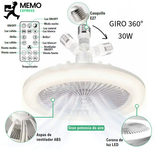Luz LED con Ventilador Integrado – Perfecta para Dormitorios